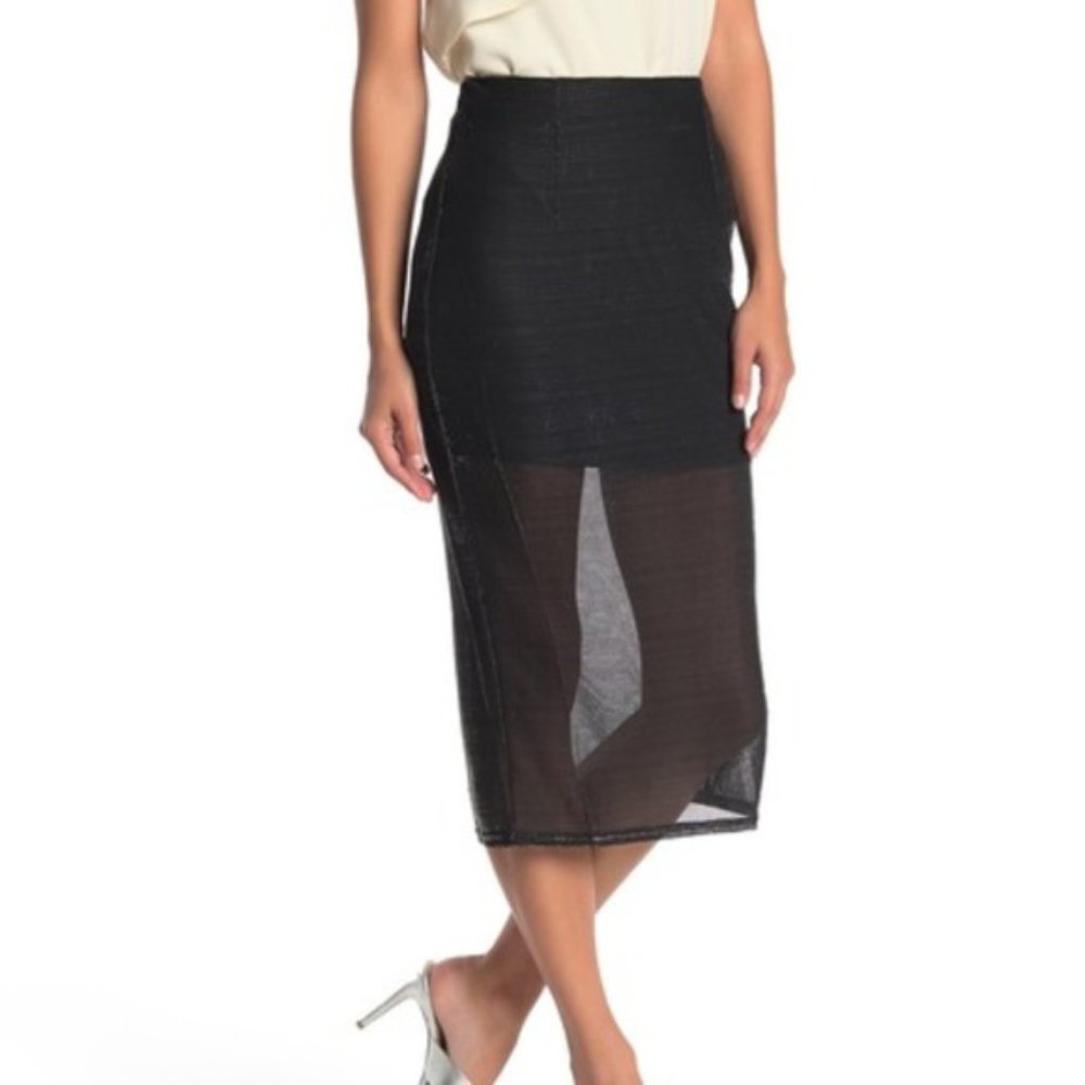 ❤️ EMORY PARK Mesh Knit Metallic Midi Skirt